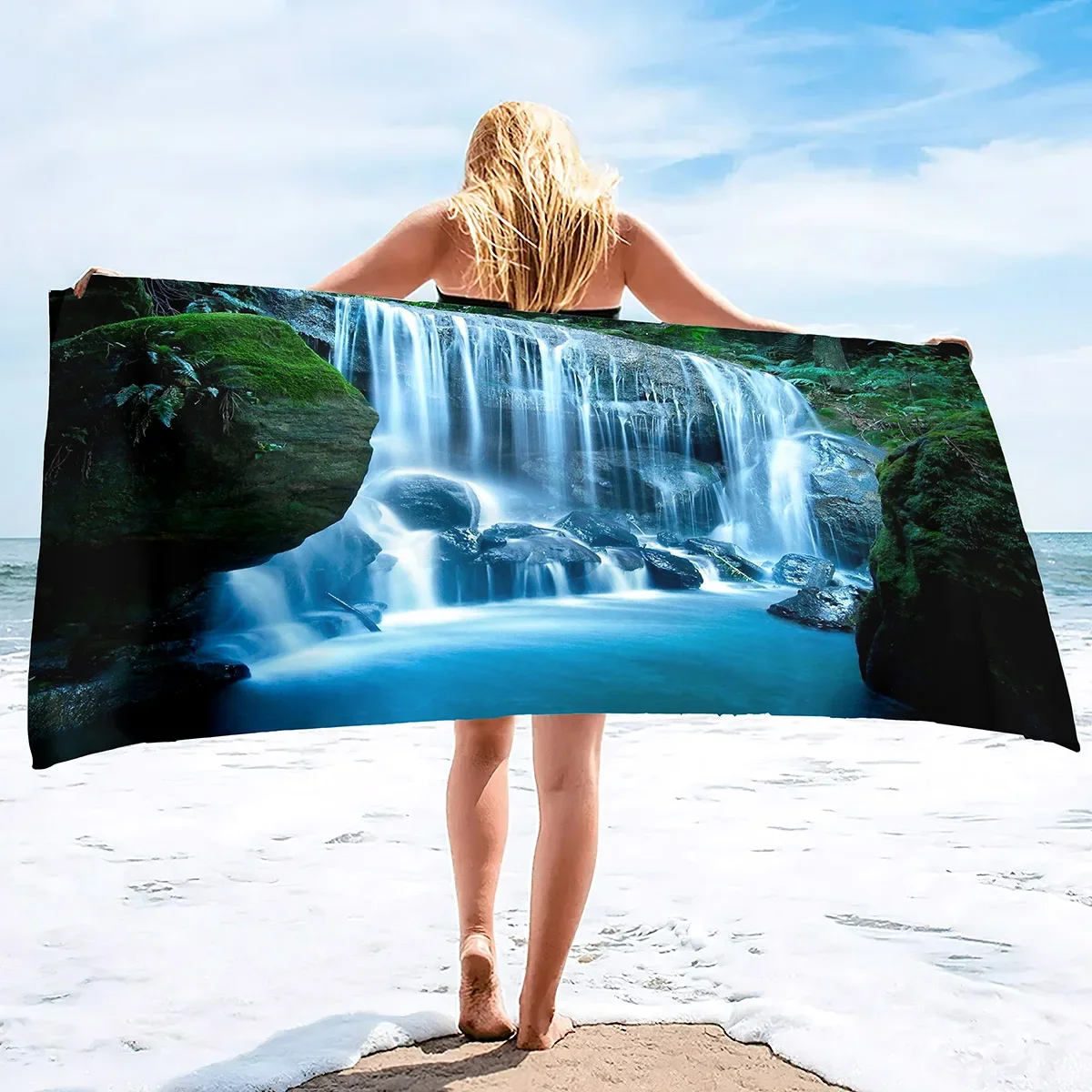 Microfiber Beach Towel, Sand Free Beach Blanket, Quick Dry Sand Free Lightweight Large Oversized Beach Towel Waterfall Print