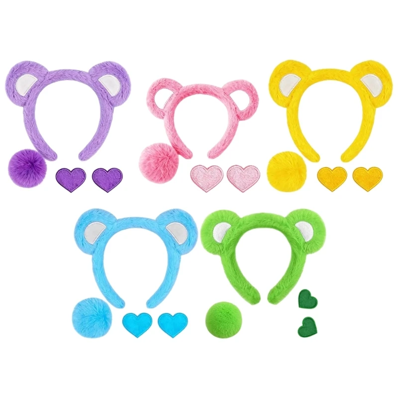 Adult Animal Costume Bear Ears Headband Tail Breast Stickers 4Pcs Set 10CD