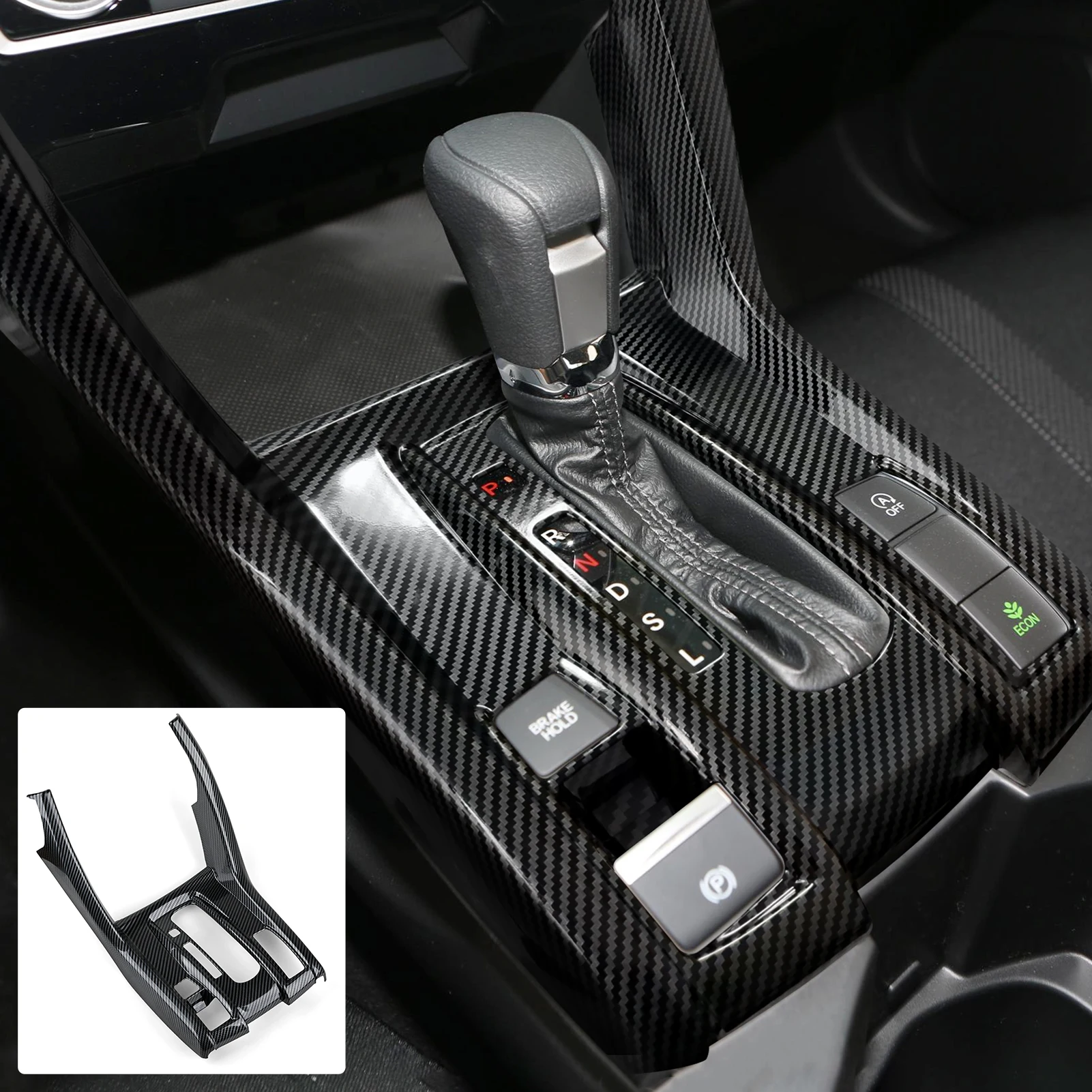 Car Gear Shift Panel for 2016 2017 2018 2019 2020 2021 Honda Civic 10th Gen Accessories Cup Holder Frame Carbon Fiber Sticker