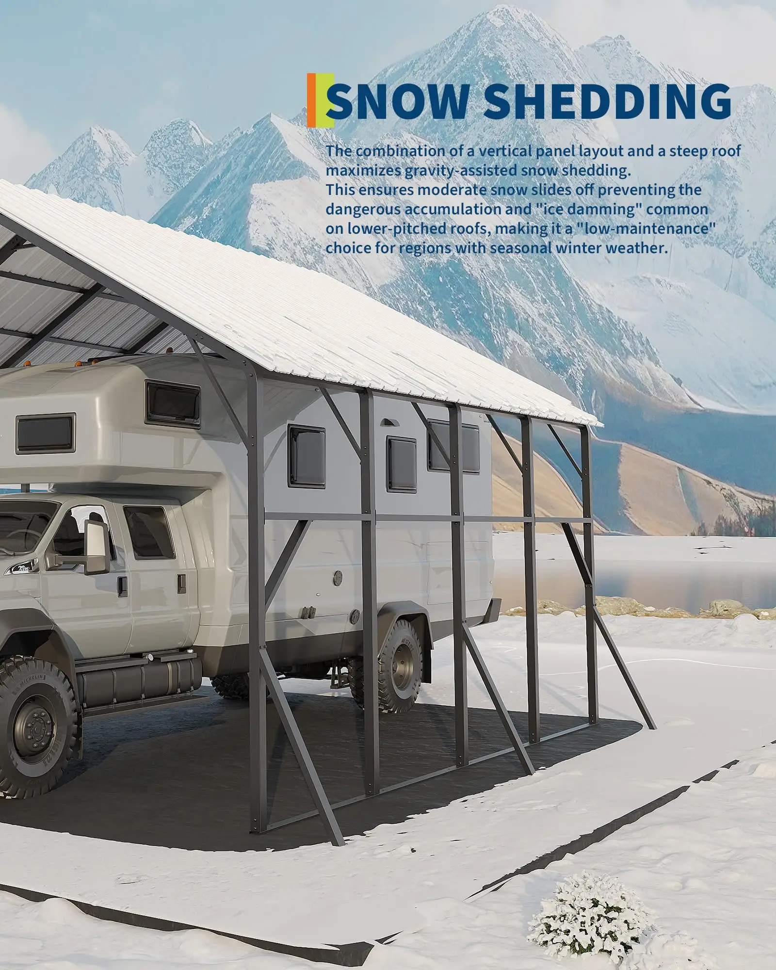 GarveeLife Heavy-Duty 20x20 ft Metal Carport Garage – 2-Car or RV Shelter – 120° Steep Tone Vertical Roof for Superior Snow Shedding – 173