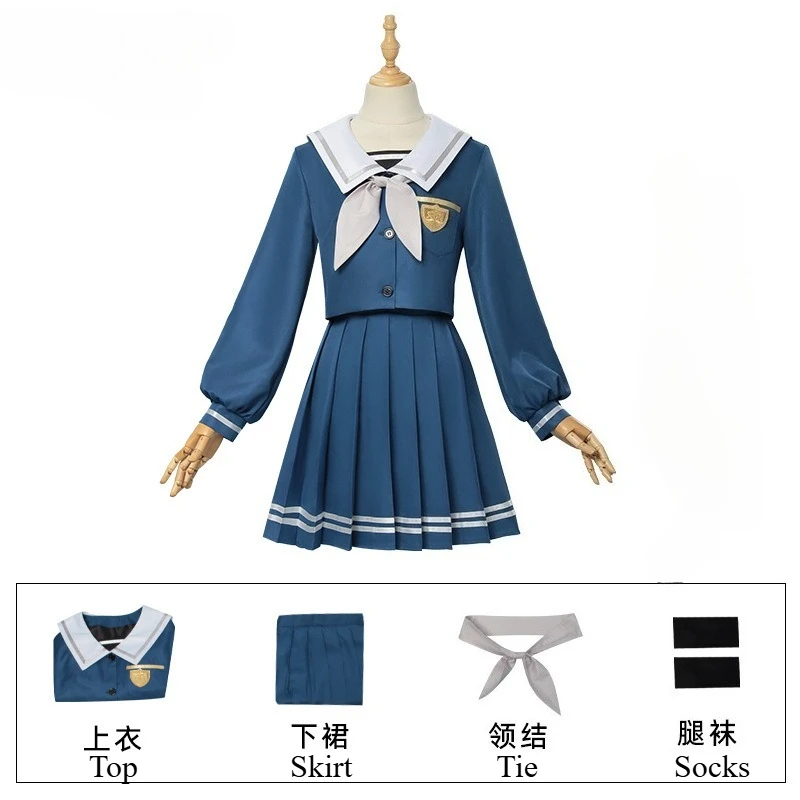 Anime Wakaba Mutsumi Cosplay Mortis Costume School Sailor Uniform JK Top Skirt Wig Full Set for Role Play Outfit Women - view 5