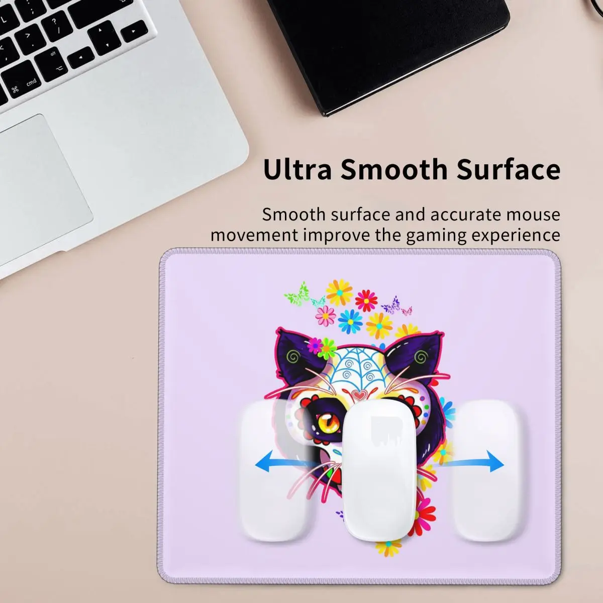 Day Of The Dead Kitten Cat Sugar Skull Mexican Halloween Floral Mouse Pad Computer Keyboard Mouse Mat Gaming PC Desk Mat Office