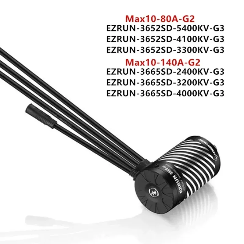 Hobbywing EZRUN MAX10 G2 80A/140A Waterproof Brushless ESC 3652/3665 SD G3 Sensored Motor Combo for 1/10 Scale RC Car And Truck view 2