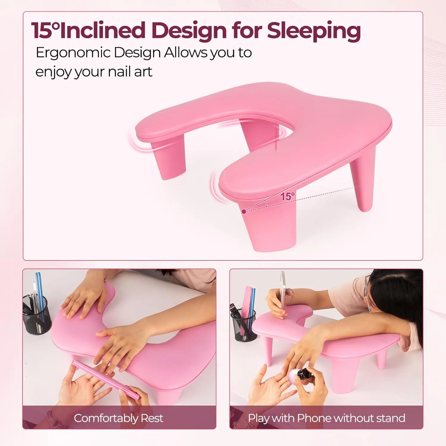 Big U-Shaped Arm Rest For Nails Tech Extended Support Surface Armrest Pillow Cushion for Nail Hand Rest with Stable Brackets