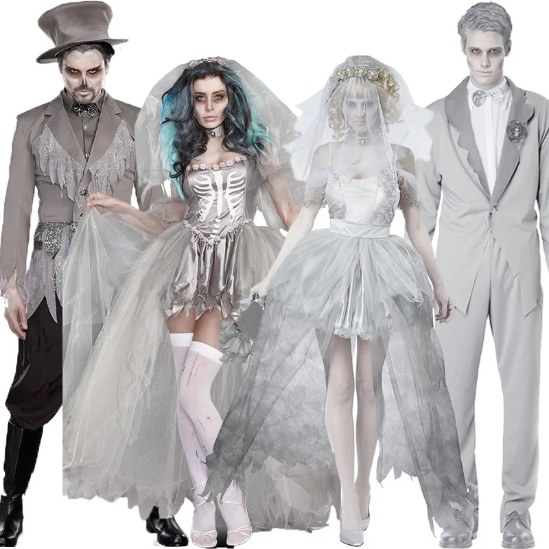 Halloween Cosplay Vampire Costumes Couple Zombie Ghost Bride Dress Groom Outfits Suits Masquerade Party Devil Cosplay Dress up