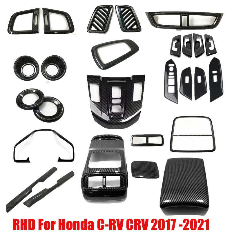 RHD Do Honda C-RV CRV 2017-2021 Włókno Węglowe Wewnętrzne Akcesoria Panel Przełączników Szyb Panel Zmiany Biegów Osłona Wylotu Powietrza