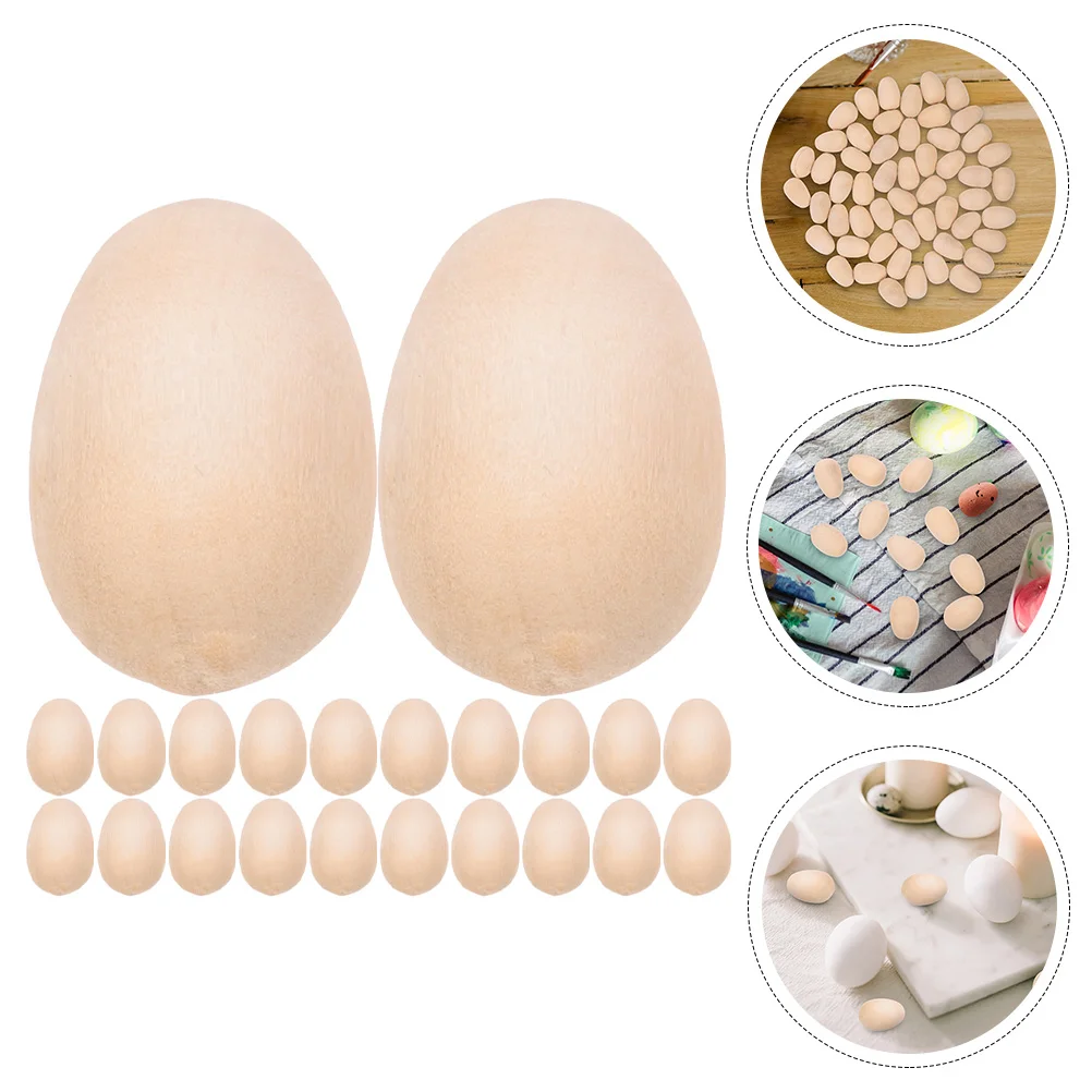 50 Pcs Three-dimensional Imitation Eggs Child Mazing to Paint Wood Wooden Easter for Crafts