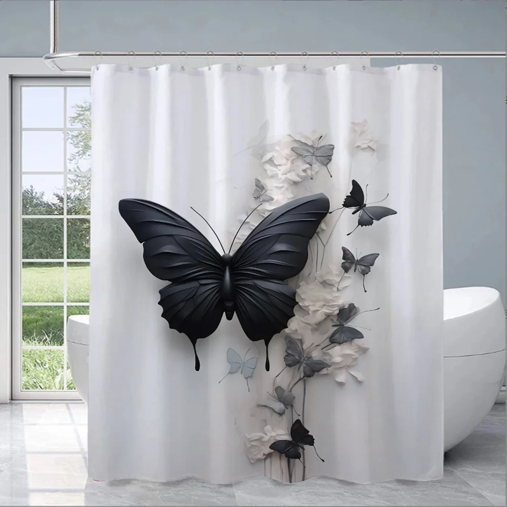 Butterfly Illustration Bath Curtain for Quarto Curtains in the Bathroom Accessories Folding Partition Shower Bedrooms Waterproof