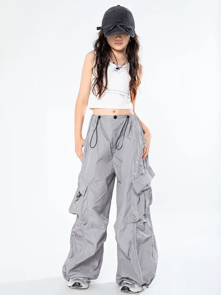 

Clothes Girls' cargo pants, quick-drying thin hip-hop drawstring pants, children's jazz dance costumes