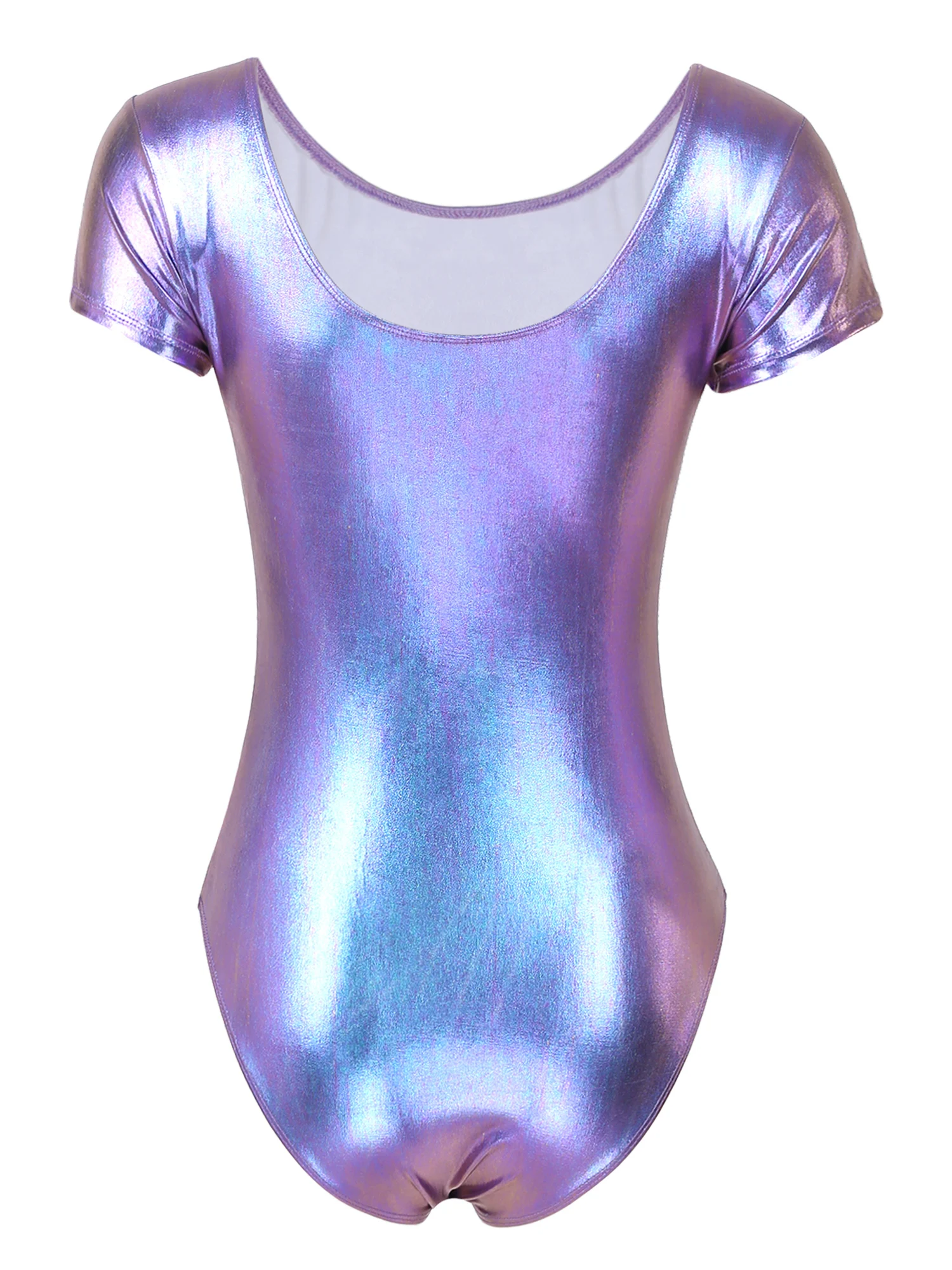 Women's Shiny Metallic Short Sleeve Leotard Bodysuit for Ballet Dance Gymnastics Tumbling Exercise Jumpsuit Catsuit Dancewear