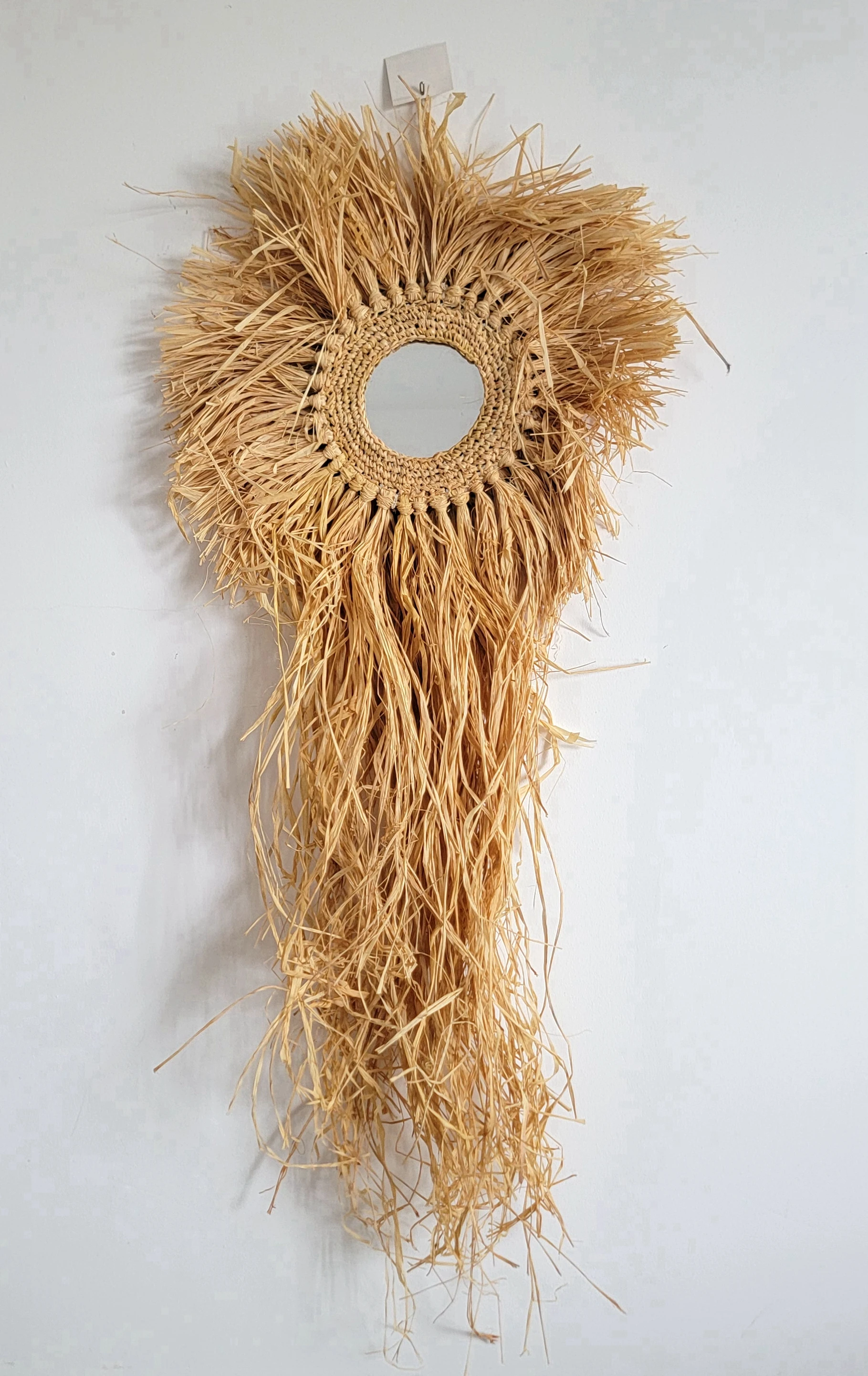 

RAFFIA DECORATION MIRROR-HANDMADE -natural fiber-WALL DECORATIONS WEAVING
