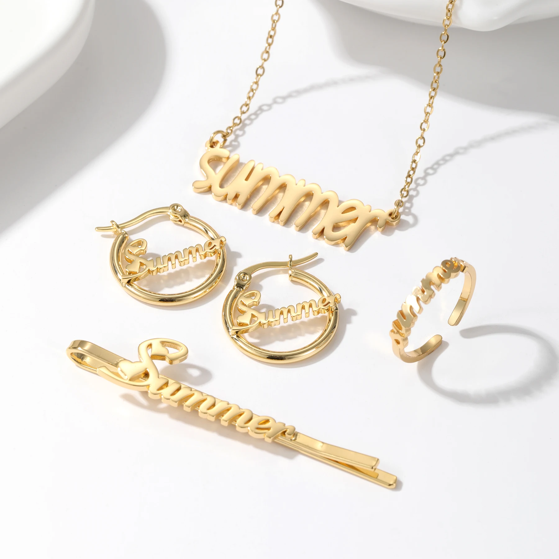 

Personalized Nameplate Jewelry Sets Custom Name Necklace Bracelet Stainless Steel Hoop Earring Hoop For Kids Birthday Gift