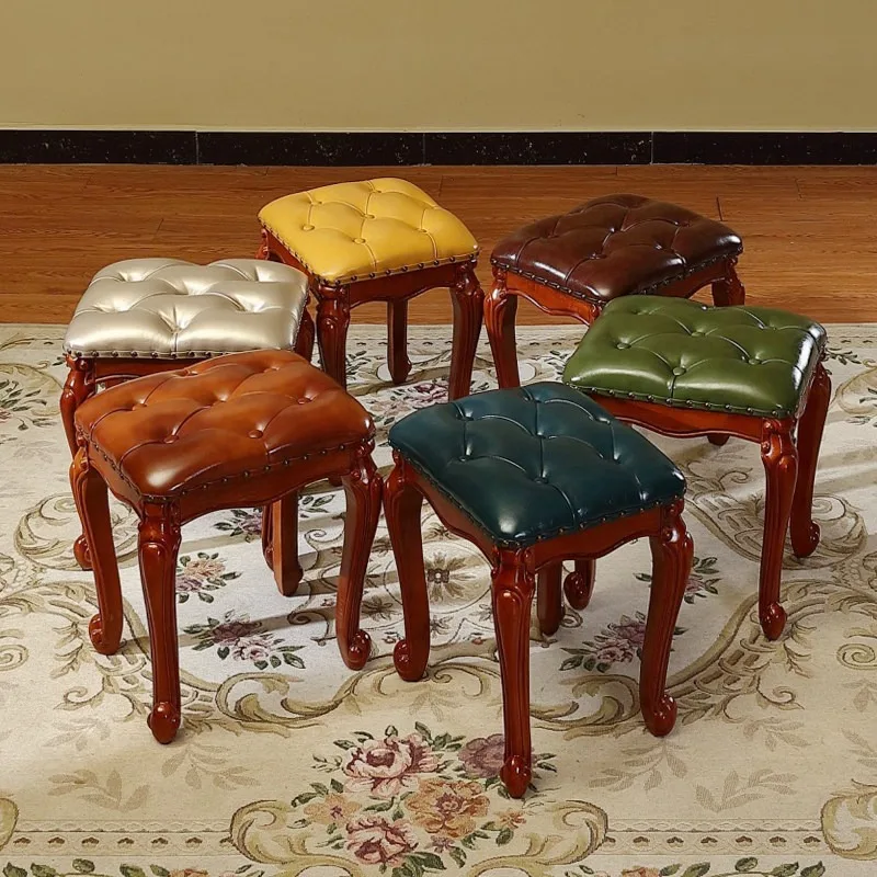 Solid Wood Guzheng Piano Stool, American Style Vanity Stool with Padded Cushion, Upholstered Home Bench for Music & Makeup