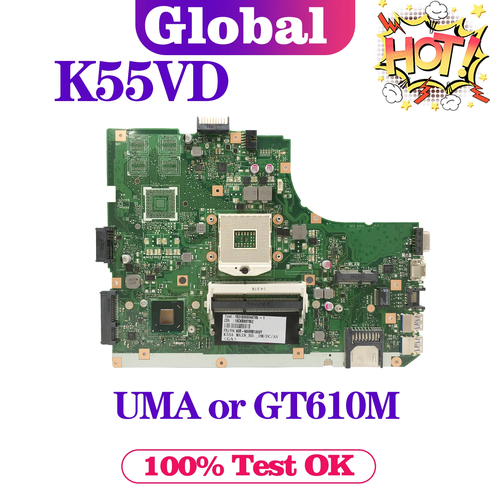 

KEFU Notebook Mainboard For ASUS K55VD K55A A55VD A55A Laptop Motherboard UMA/GT610M REV:3.0 MAIN BOARD TEST OK