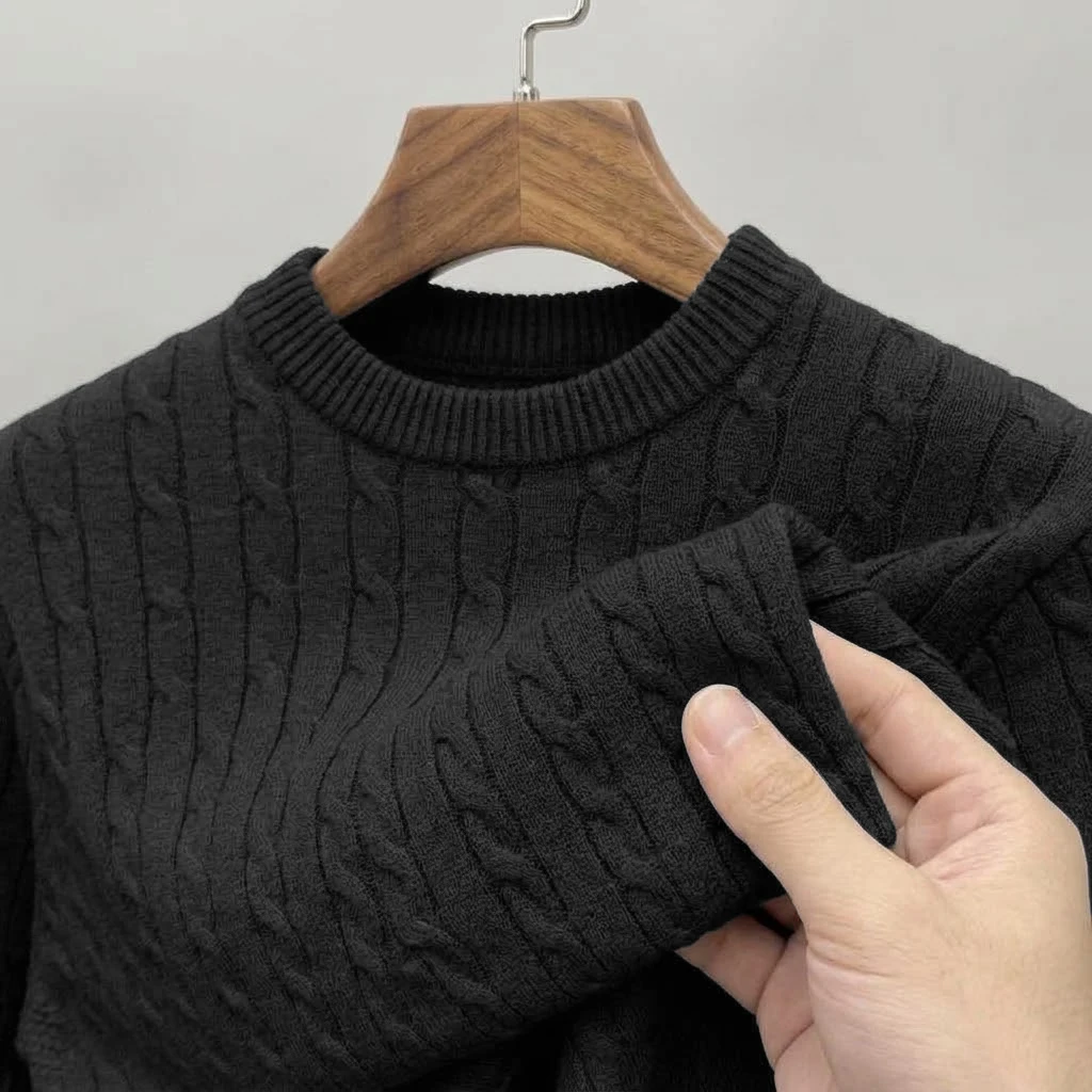 Herbstlicher Herren-Pullover mit Zopfmuster, langärmelig, lässig, Rundhalsausschnitt, weich, warm, gestrickt, für den Winter, Alltag, Streetwear – Detail 3