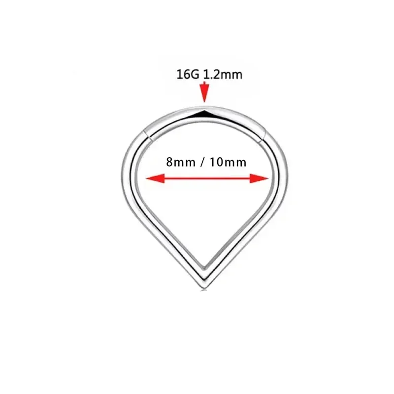 F136 Titanium Hinged Tear Drop Segment Ring Septum Nose Clicker Piercing Cz Lip Labret Ear Tragus Cartilage Daith Helix Earring