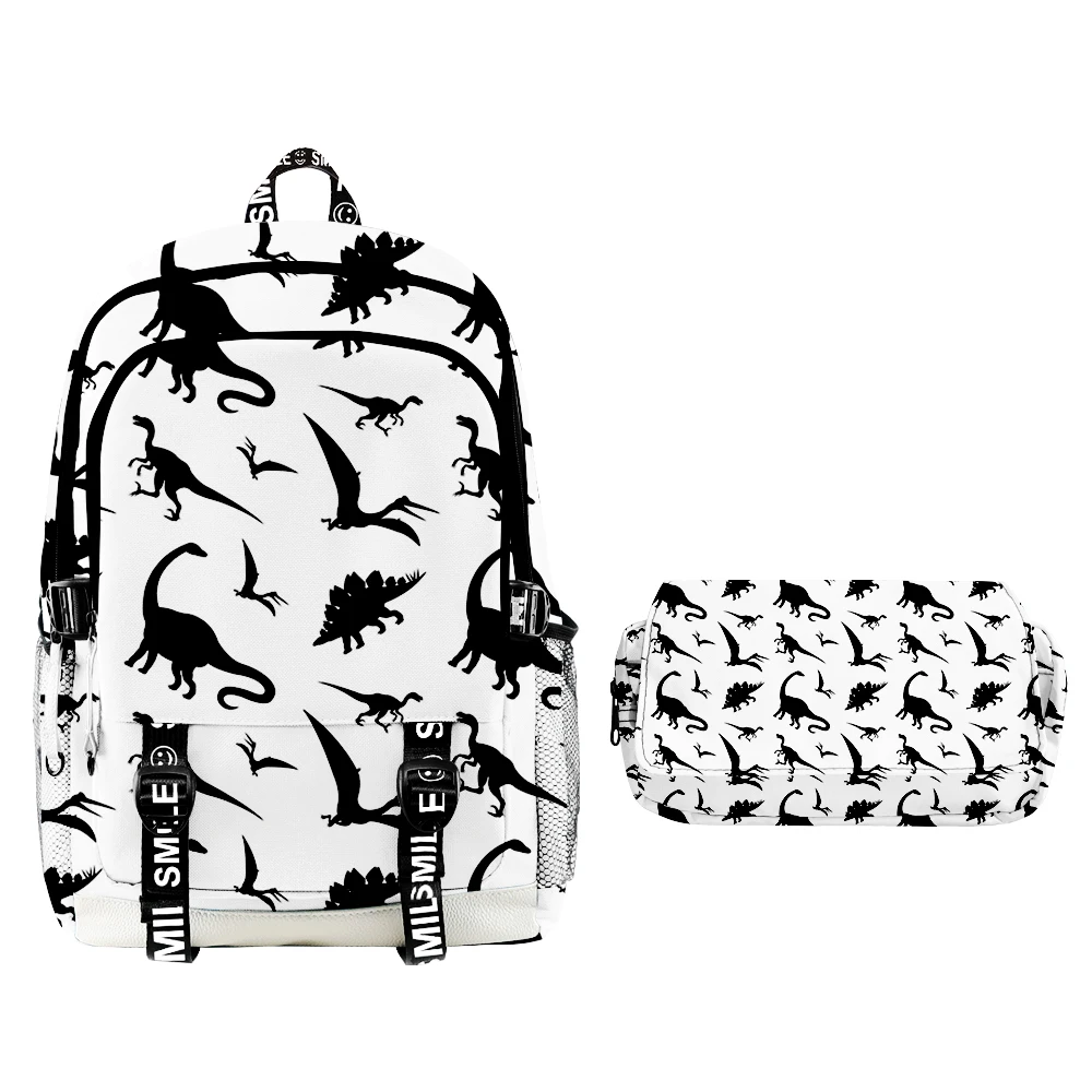 3D Dinosaur School Bag Set para estudantes, Cartoon Anime Schoolbag, estojo para lápis, alunos do ensino primário e médio, 2 pcs