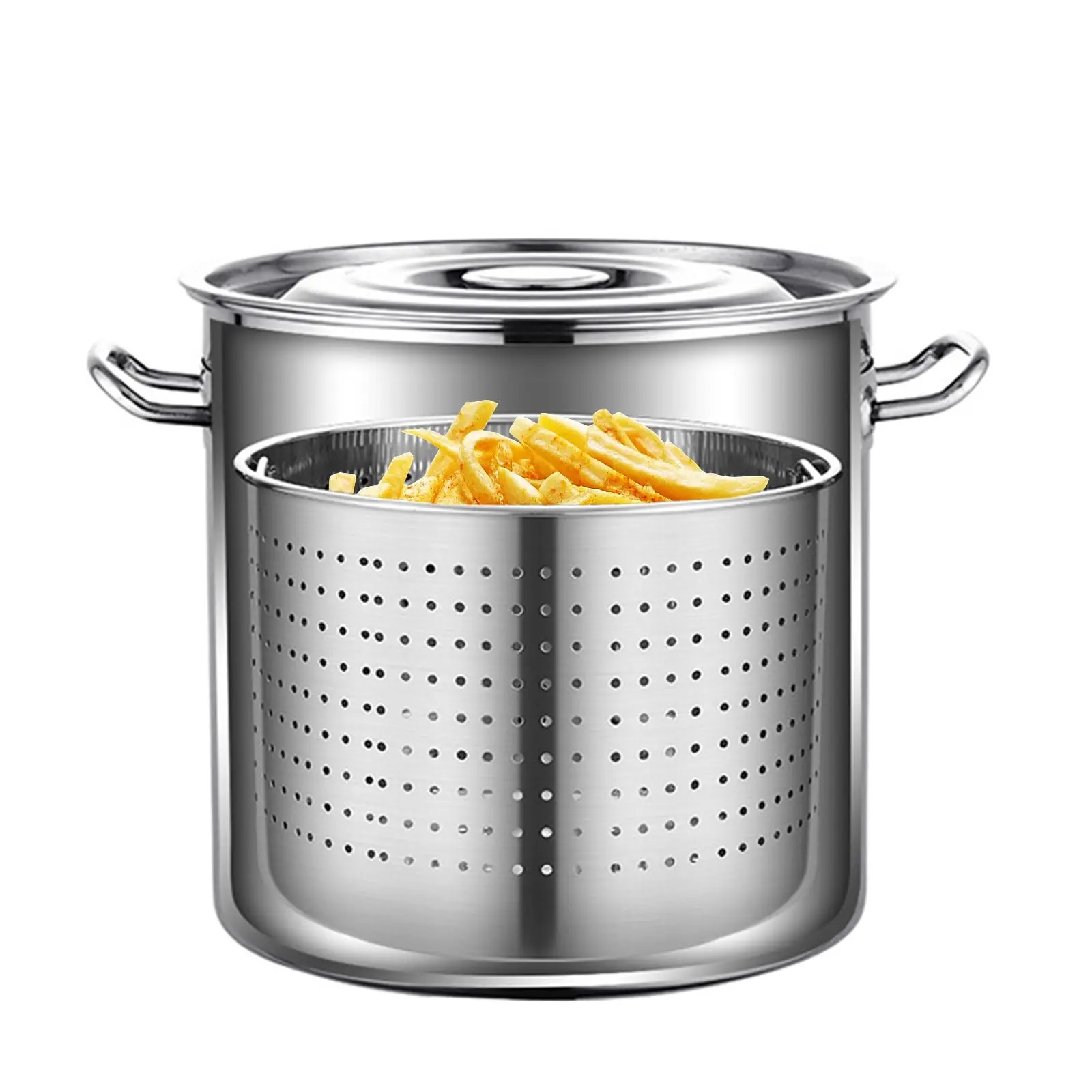 

35cm Stainless Steel Stock Pot with Strainer Basket for Seafood Boil Pot Deep Fryer Pot for Family Gatherings Lobster Boil Pot