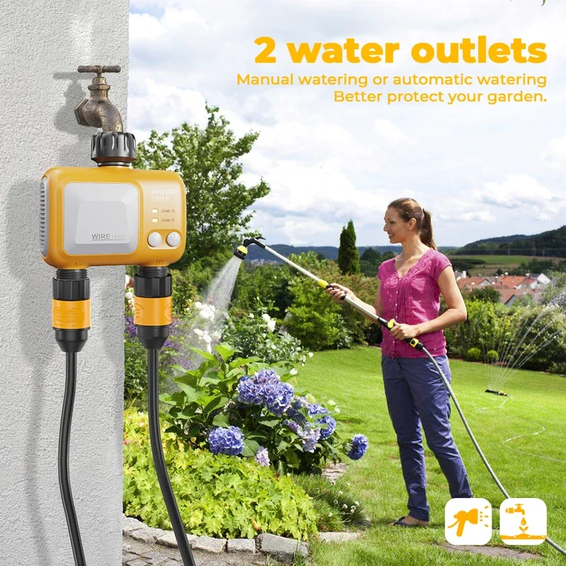 Eshico HCT-626 2-Outlet Wireless Water Timer WiFi/Bluetooth Remote Control Tuya App Work Log Garden Automatic Watering Sprinkler