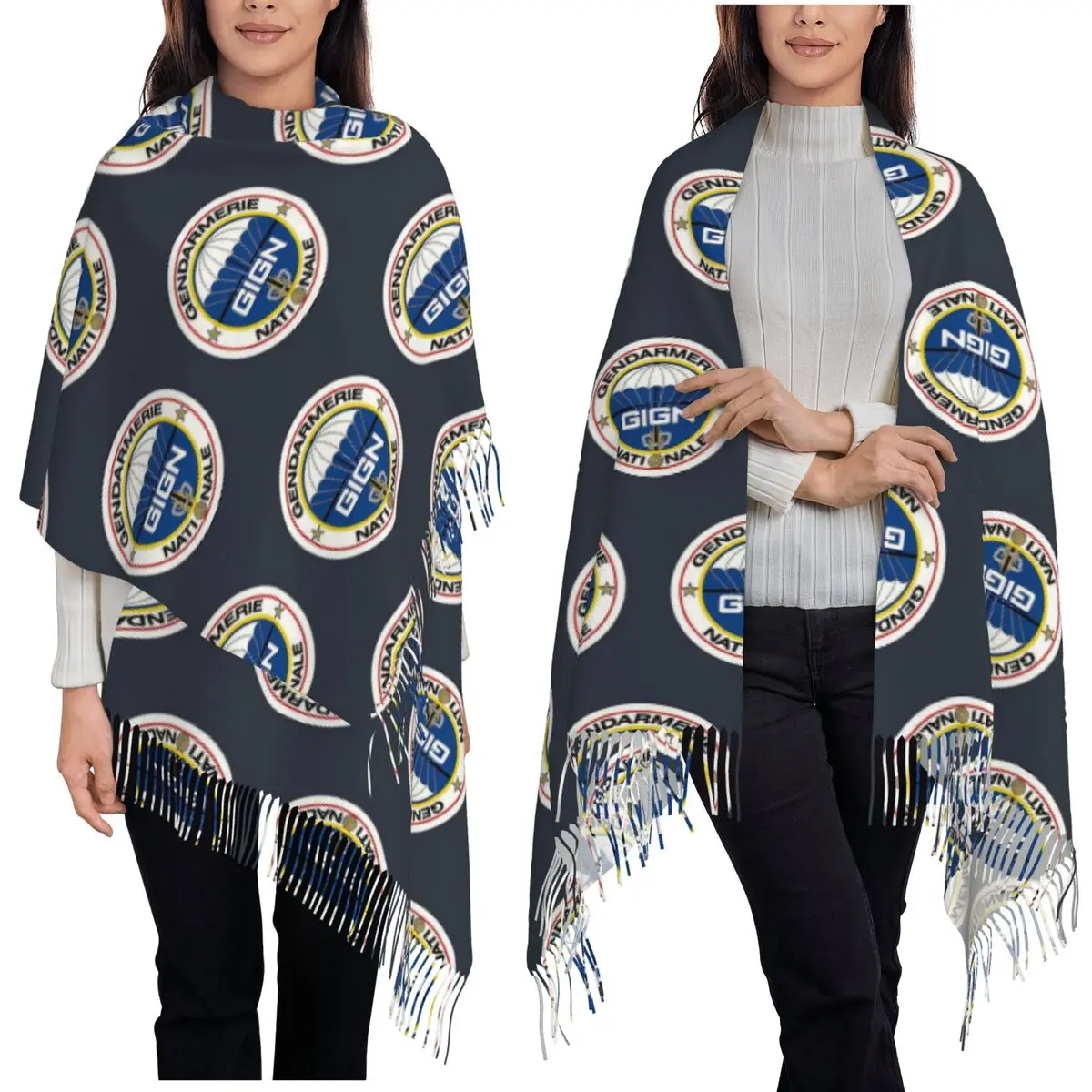 National Gendarmerie Intervention Group - GIGN (France) Tassel Scarves Women Soft Warm Shawls and Large Fall Winter Shawl Wraps