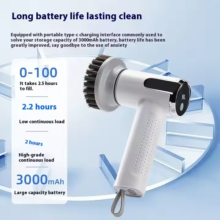 새로운 가정용 대형 토크 용량 다기능 무선 전동 청소 브러시 교체 가능 플라스틱 스크러버 핸드헬드