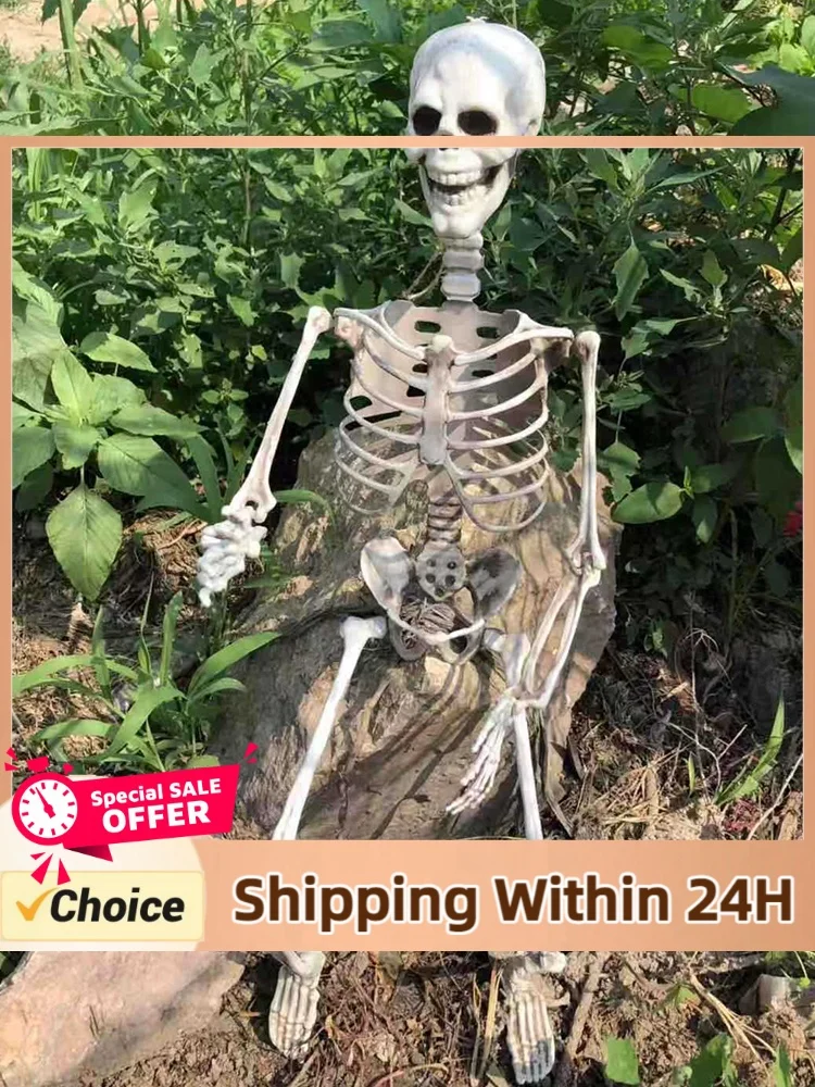 Halloween Scary Skull Ornament Movable/Posable Joints Decorative Skull Sculpture Festival Theme Full Size Home Party Decorations