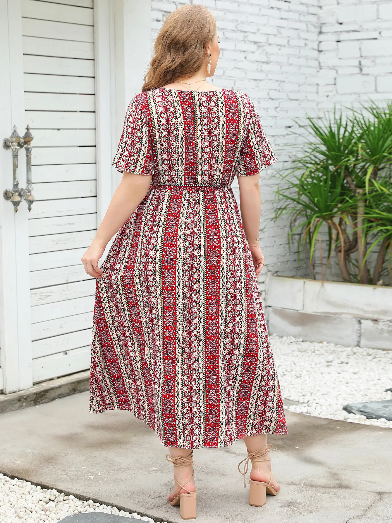 L-5XL Zomer Midi Jurken Korte Mouw Ronde Hals Bandage Losse Casual Plus Size Jurken Vrouwen Kleding Dropshipping Groothandel