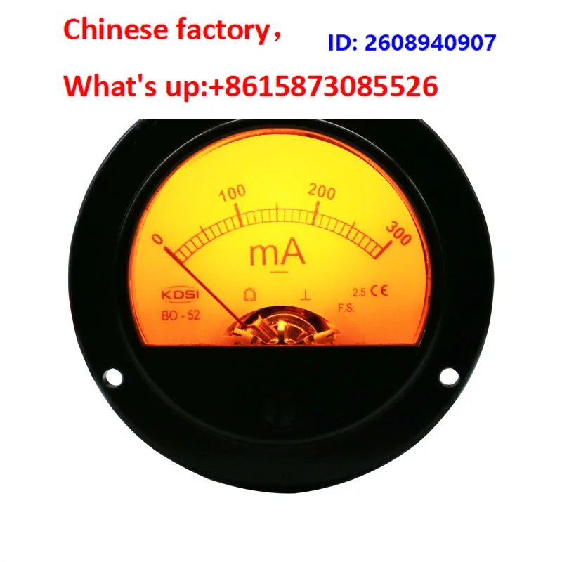 Pointer type round open hole mAh meter BO-52 DC300mA with yellow light, voltage 9V DC meter