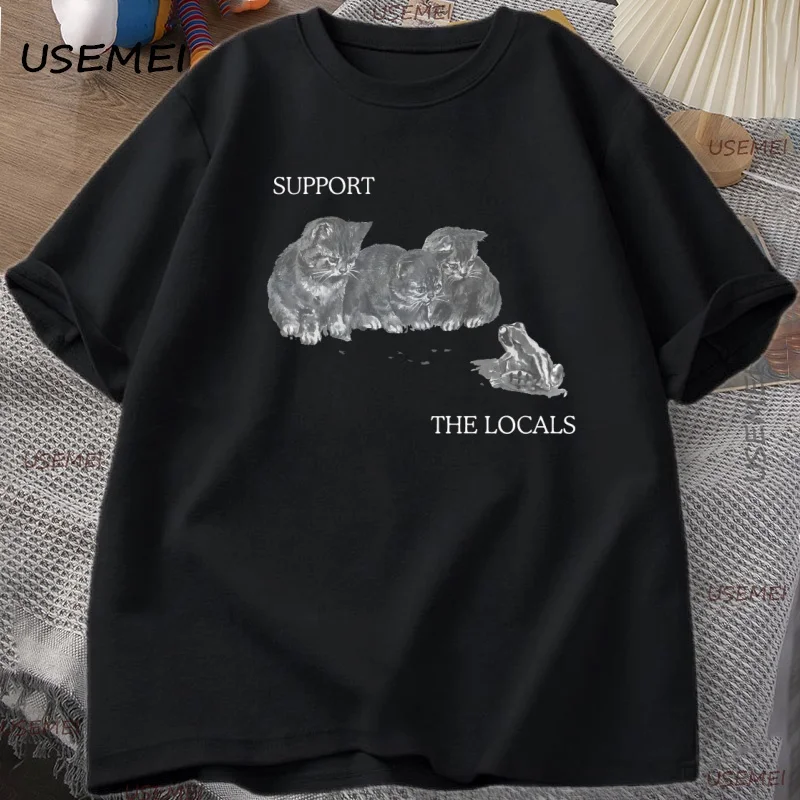 

Kitten and Frog Vintage T Shirt Frog Cat Printed Tee Funny Men Women T-Shirt Y2k Clothes Cotton Short Sleeve Tshirt Loose Tops