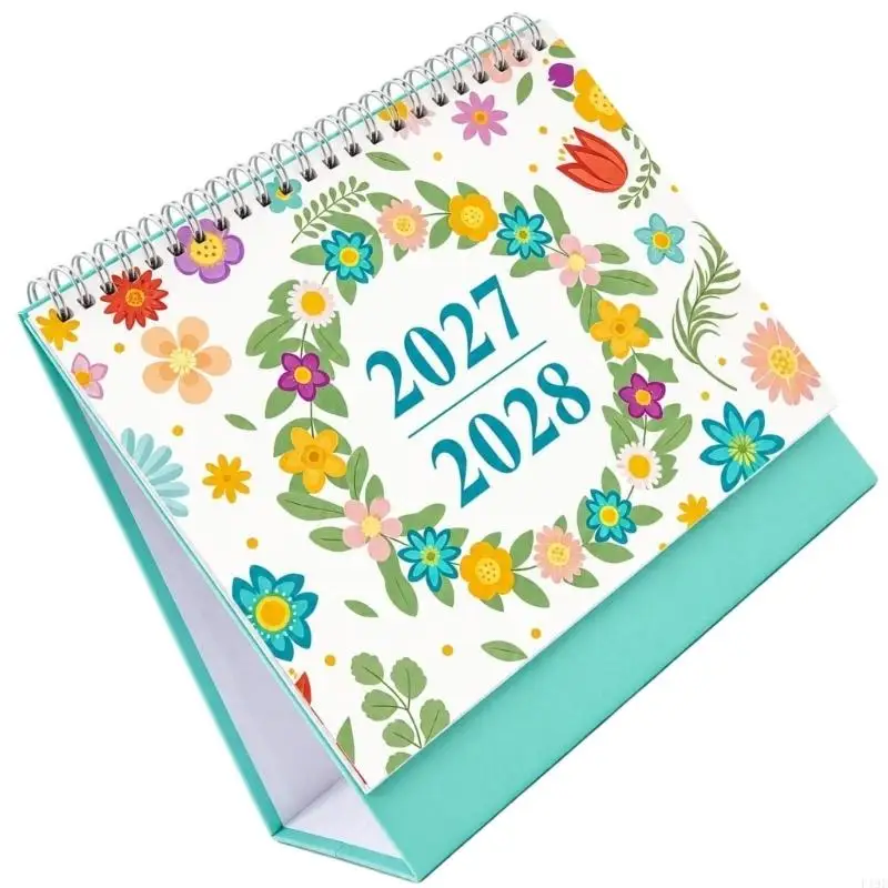 2027-2028 Desk Calendar with Monthly Planning Page, Top Wire Binding and English Dates for Note and Schedule Reference F19E