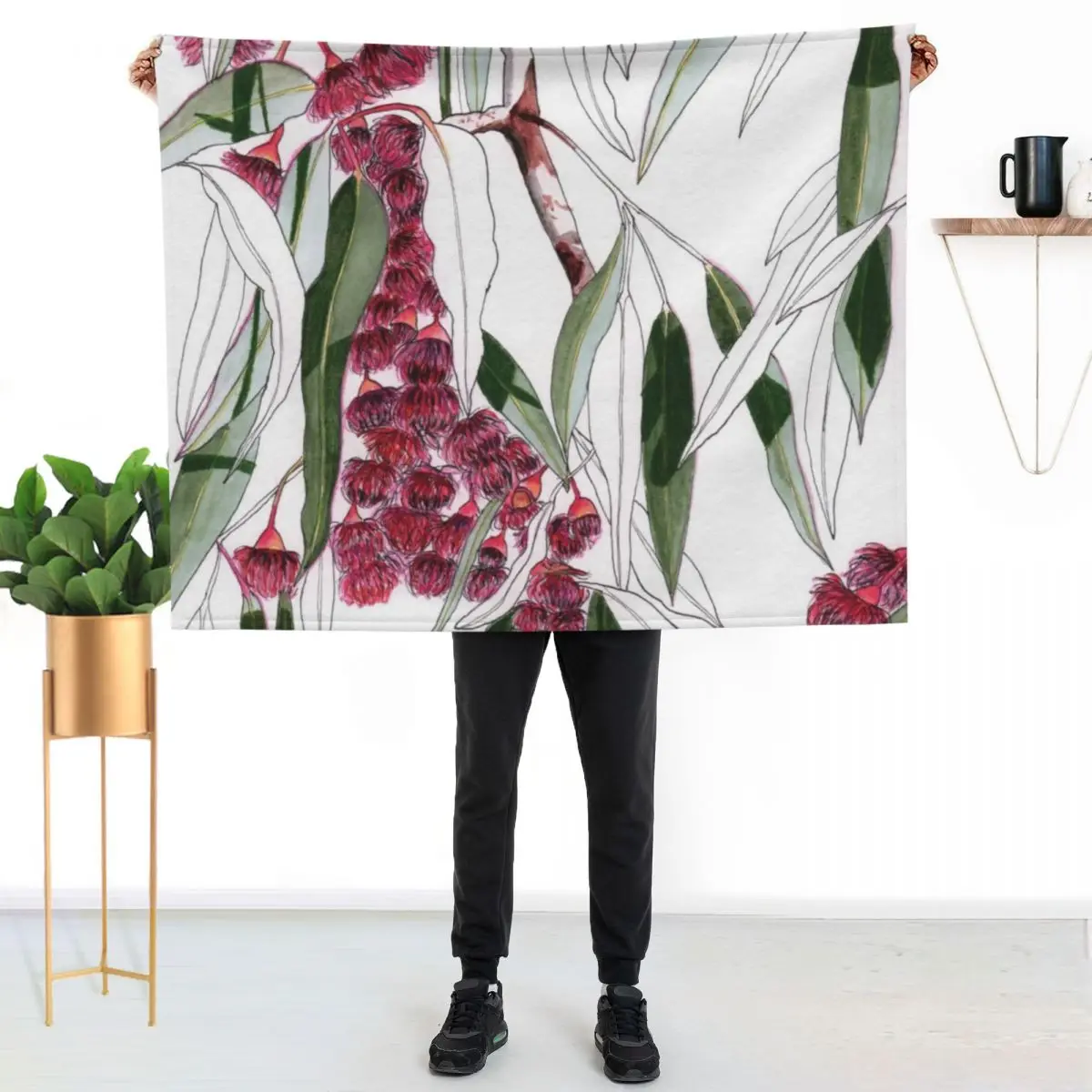 Flowering Gum Pink Australian Eucalyptus Leaves Throw Blanket Cozy Napping Blanket Gift for Mom Dad