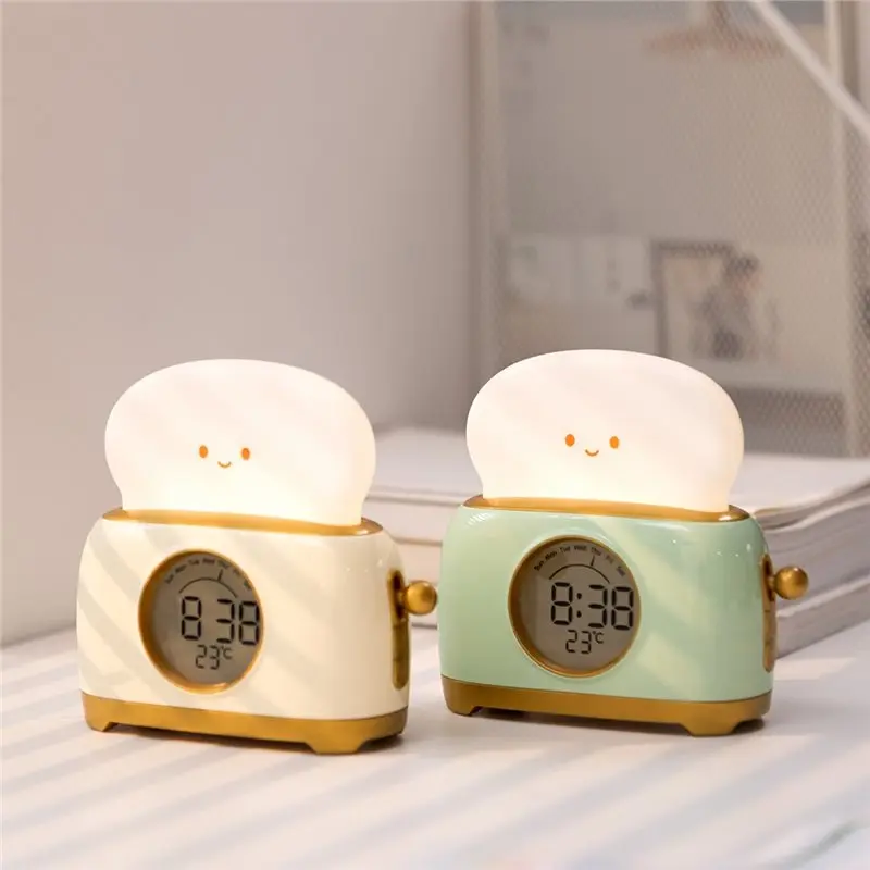 ABKS-Alarm Clock Wake Up LED Nightlight Night Lights Bedsides Desk Lamp Indoor Lighting Timing USB Dimmable Light Kids 2Pc