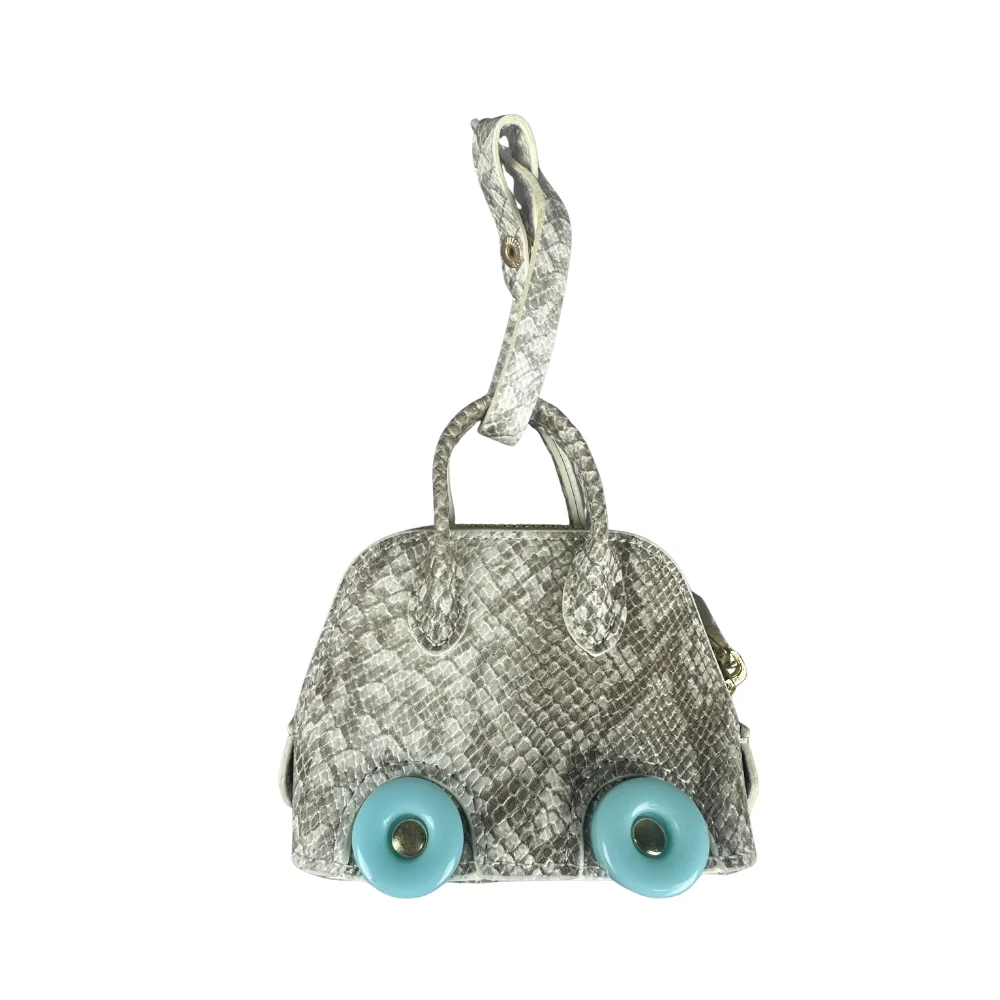 Mini-Tasche aus Leder mit Schlangenprägung – Ohrhörer- und Lippenstiftbeutel mit kontrastfarbenen Rädern – PU-Leder-Tasche Charm – ideales Geschenk für Frauen – Detail 12
