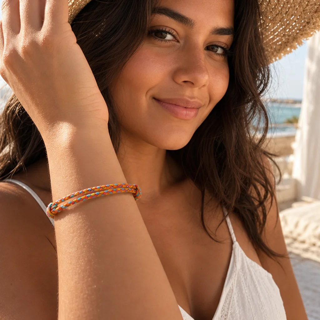 1pc Unisex Braided Multicolor Cotton Cord Strand Bracelet Adjustable Lace-Up Closure Casual Sporty Geometric Style