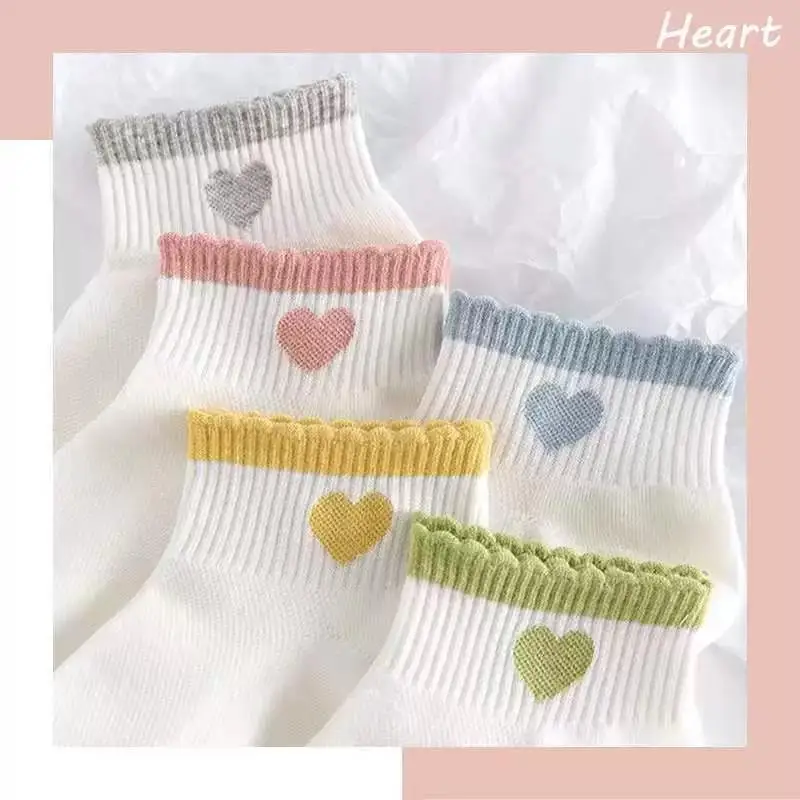 Women Socks Spring Summer Cartoon Socks Kawaii Heart Cute Female Soft Cotton Harajuku Short Socks Girls Ankle Socks Meias Sox