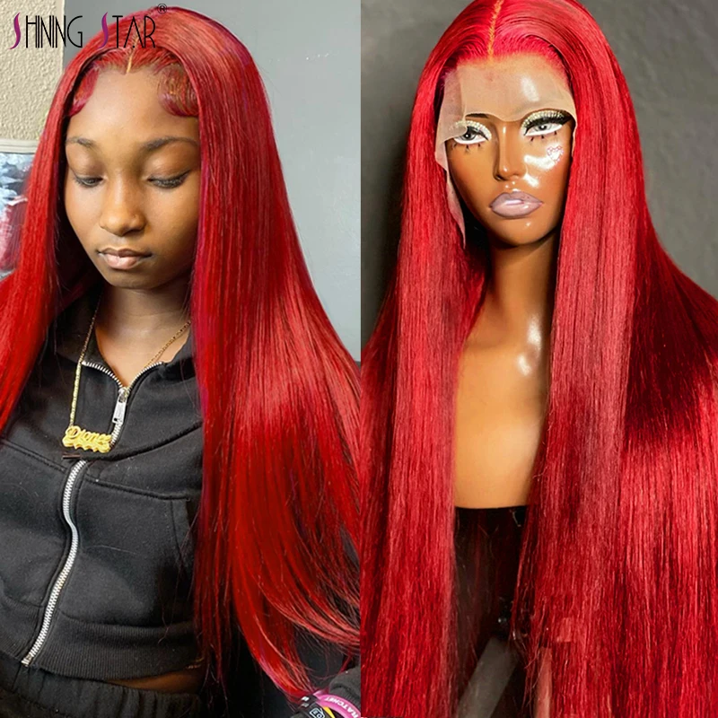 Peruvian Straight Red Lace Front Human Hair Wigs 99J Burgundy Colored Human Hair Lace Frontal Wigs for Women 13x4 Remy Lace Wig