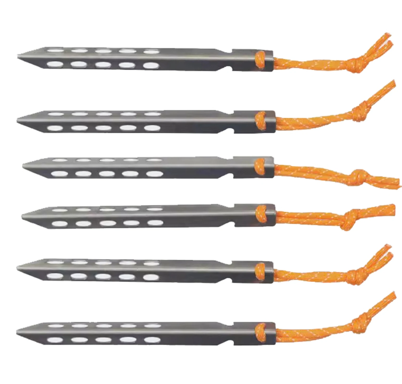 

Ultralight Titanium Tent Stakes with Orange Cord, 6.3 Inch, 0.46 oz, Set of 6 Best for Camping, Backpacking, Hiking, Backpacking