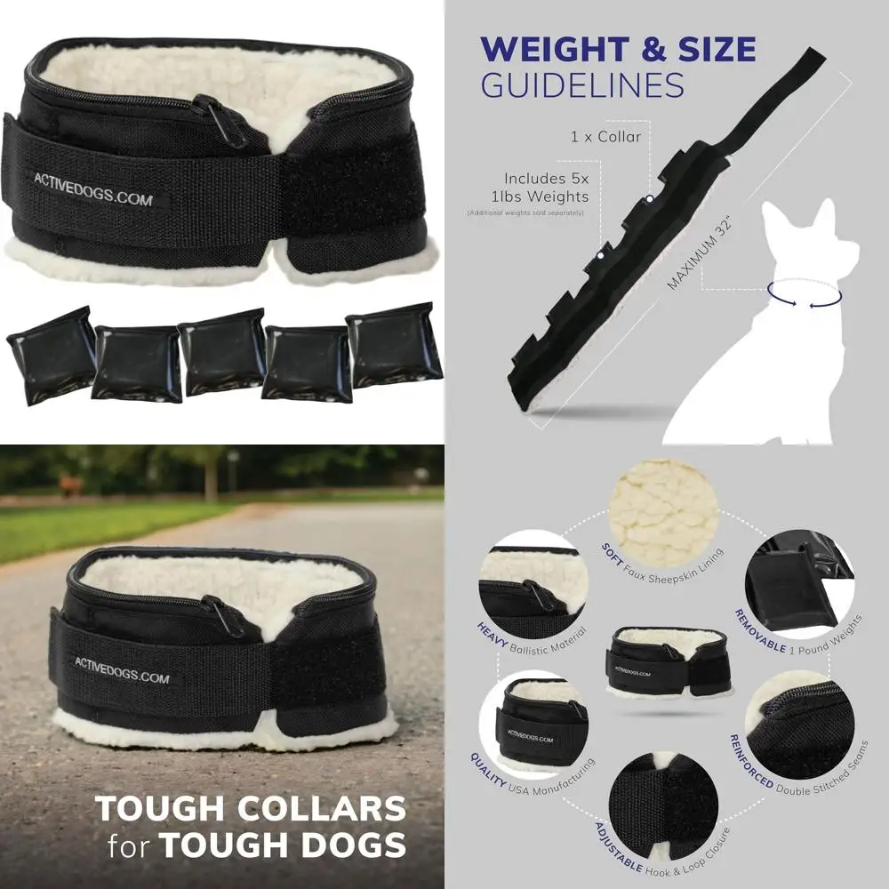 

Muscle-Building Weighted Dog Collar with Sheepskin Padding for K9 & Bully Breeds, 5x1lb Included