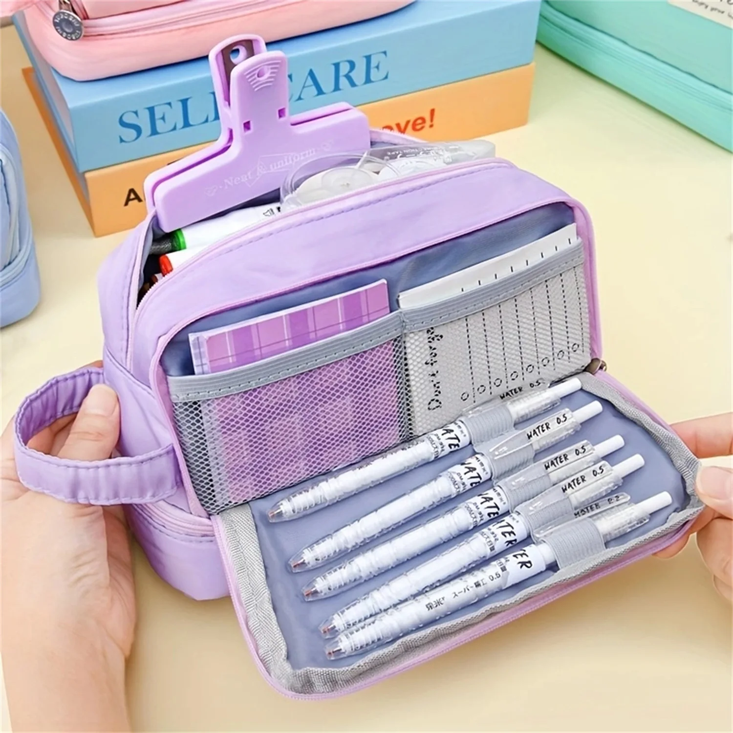 Macaron Pencil Case Double layer Large Capacity pencil bag Cute Back to School Stationery Supplies Schools & Offices