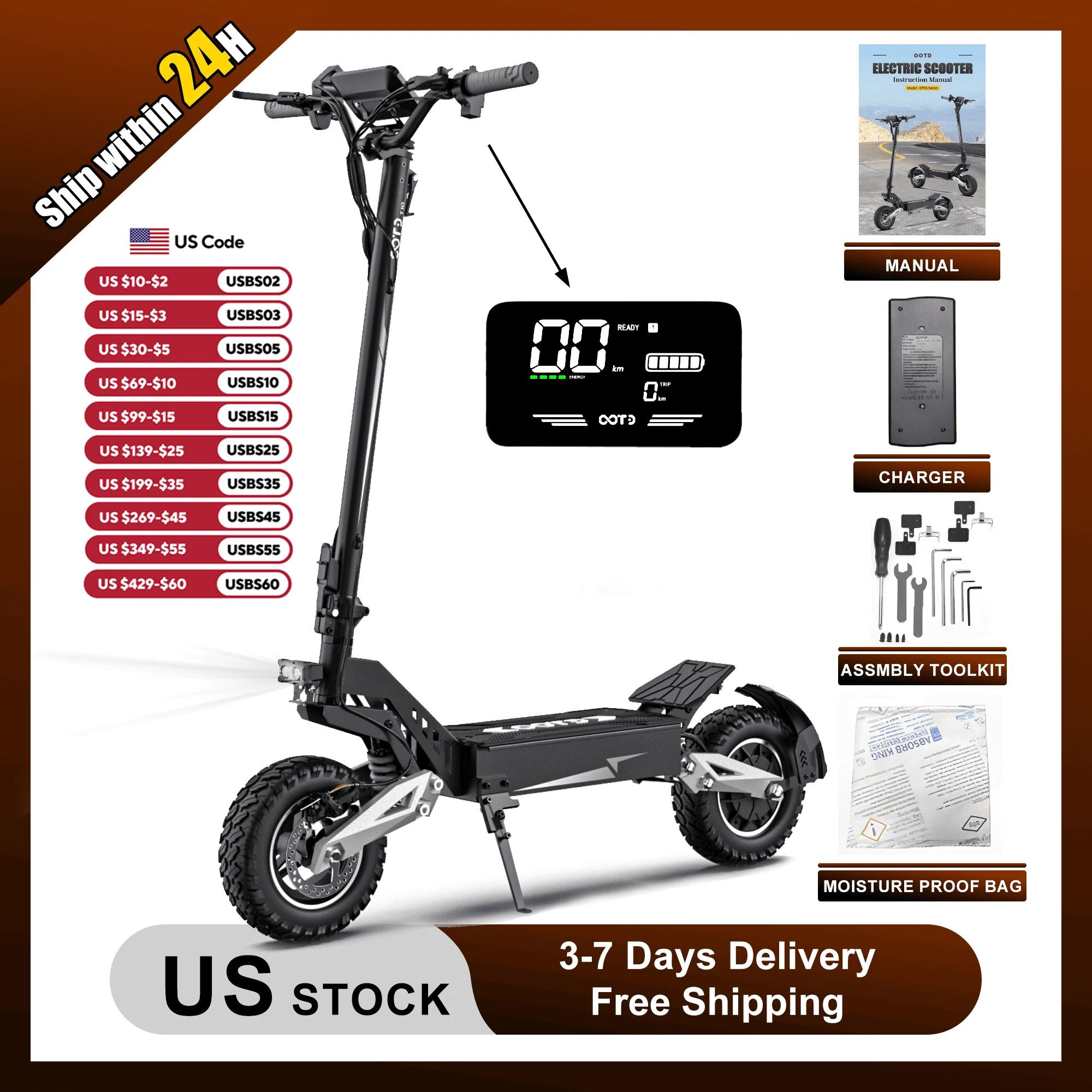 

Electric Scooters 31mph 900W Peak Motor 48V13AH Lithium Battery E Scooter Adult Dual Disc Brakes 11'' Off-Road Tires Escooter