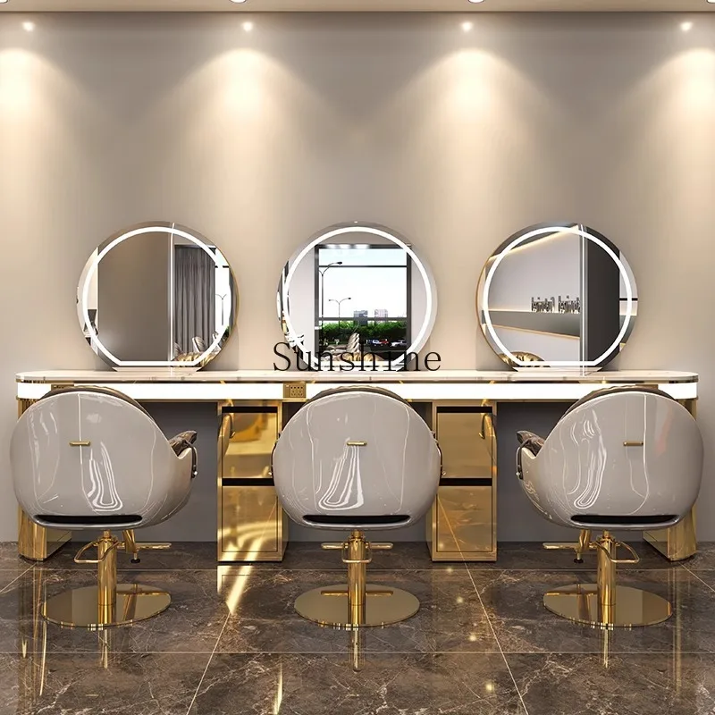 Hair salon mirror table with lamp single and double-sided hair salon special hair cutting perm and dyeing mirror