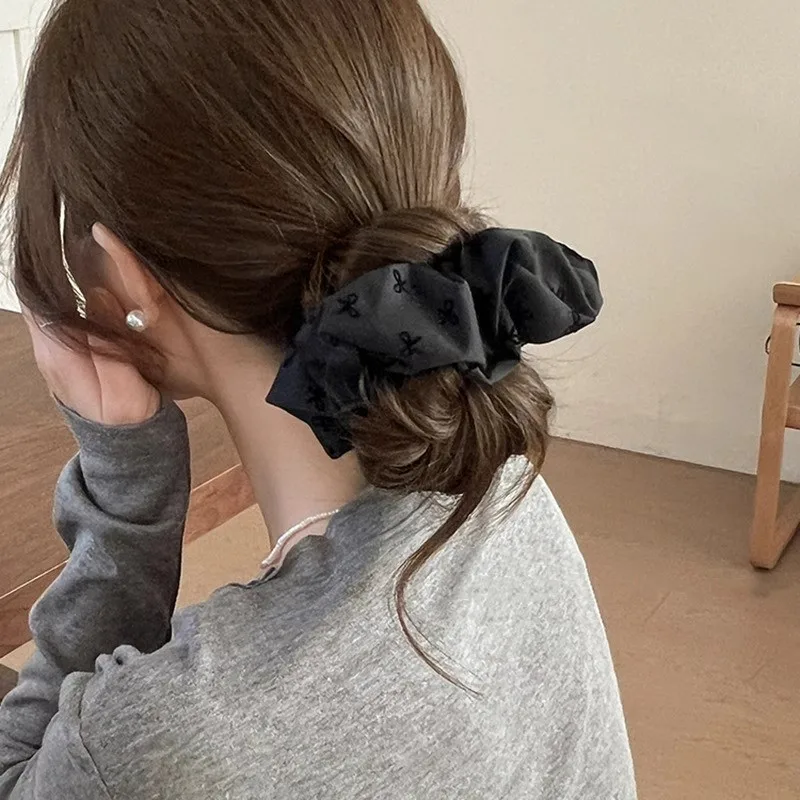 البولكا نقطة العلاقات الشعر حبل النساء حجم كبير القلب Bowknot المطبوعة Scrunchies رمادي أسود هيرباند ذيل حصان حامل أغطية الرأس