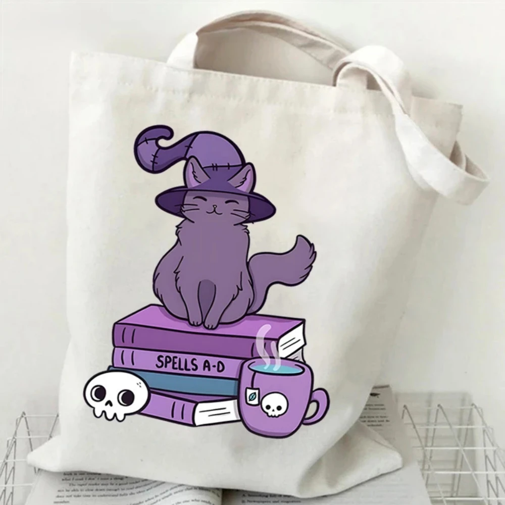 Curl Up With A Good Book Quote Canvas Tote,Black Cat & Books Print,Shoulder Bag, Ideal Gift for Everyday Carry, School & Library view 3