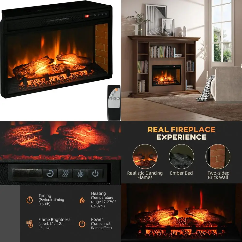 مدفأة كهربائية على الطراز العتيق، سخان لهب مع جهاز تحكم عن بعد وحرارة قابلة للتعديل