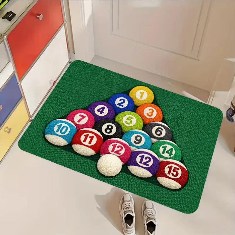1pc Creative‑Billiard‑Pattern Rectangular Area Rug, Indoor & Outdoor Floor Mat for Entrance, Bathroom, Balcony, Home Decor