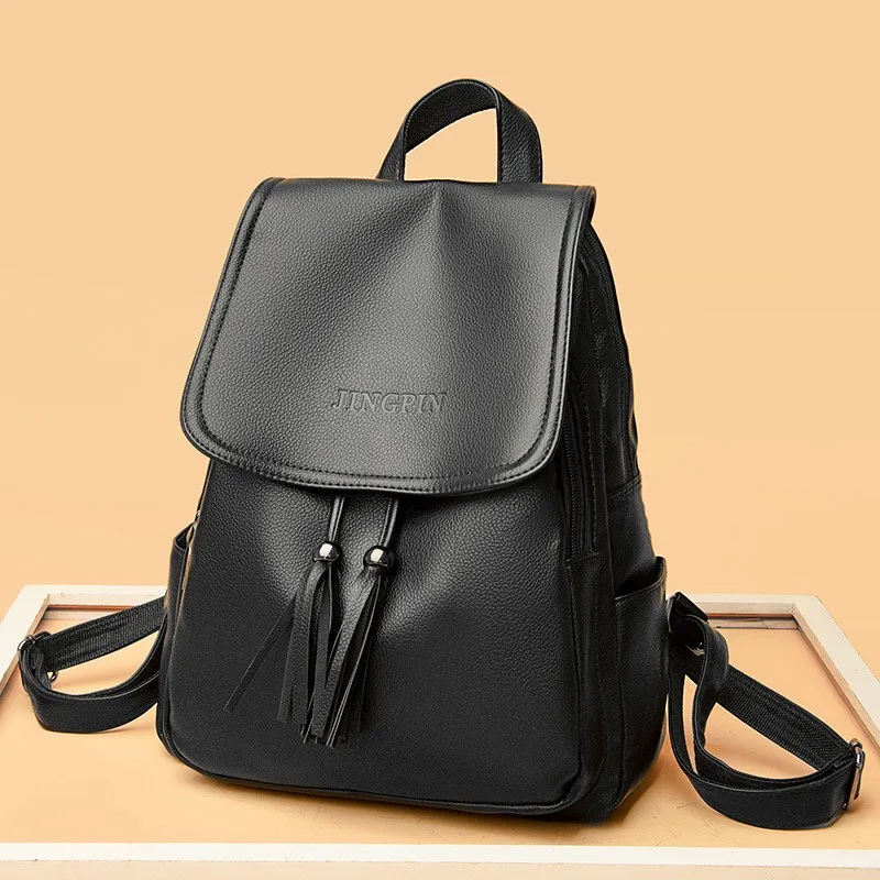 Backpack Women's Trendy PU Soft Leather Fashion Bag Leisure Backpack Women's Commuter Bag Women's Anti Theft Bag