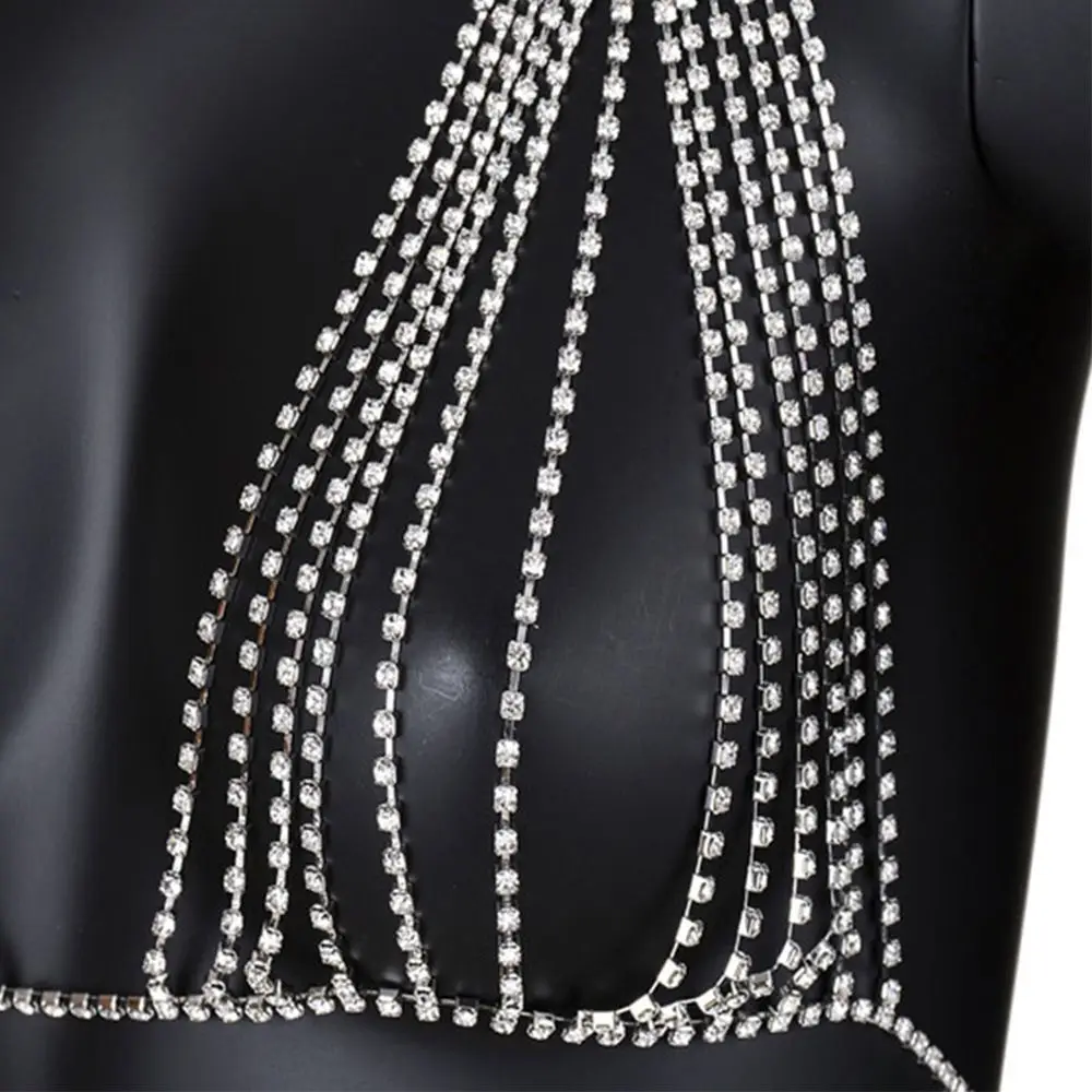 Beach Body Charming Stylish Shiny Women Lingerie Crystal Jewelry Bikini Chain Bra Jewelry