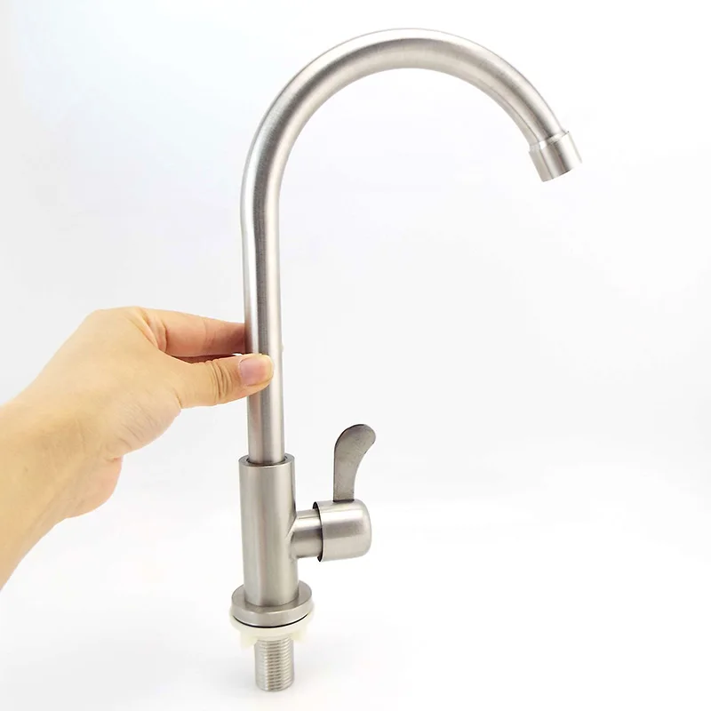 

Single Hole Kitchen Sink Faucet Head Sprayer 304 Stainless Steel Cold Water Spout Tap Brushred Stream 360 Degree Flexible v27
