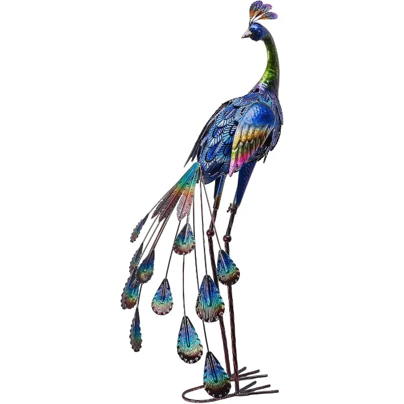 

Outdoor Decor Peacock Yard Art Garden Sculptures & Statues,Blue Large Metal Bird Lawn Ornaments,