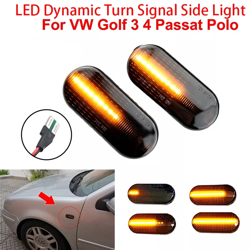 

For VW Golf 34 MK3 MK4 Passat 3BG Polo 6N 9N Bora Car LED Dynamic Turn Signal Side Light Leaf Plate Light Guide light accessory